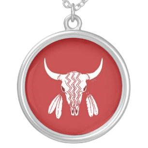 Red Ghost Dance Buffalo silver plated necklace