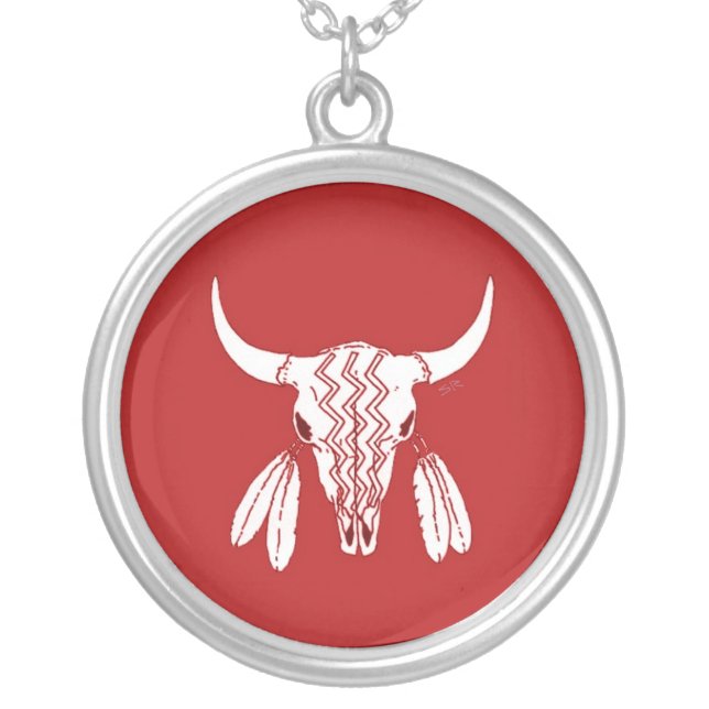 Red Ghost Dance Buffalo silver plated necklace (Front)