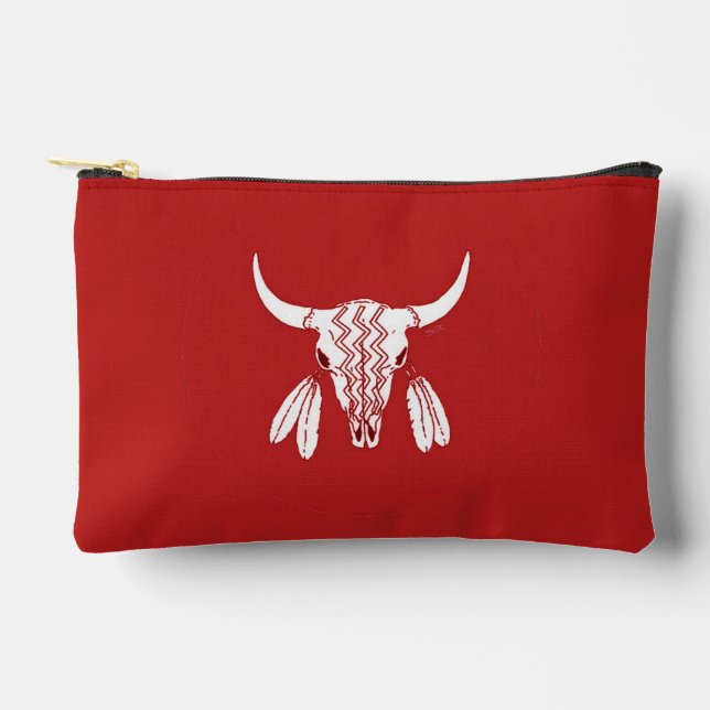 Red Ghost Dance Buffalo small accessory bag pouch (Front)
