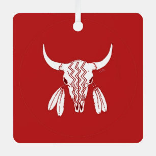 Red Ghost Dance Buffalo square metal ornament