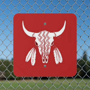 Red Ghost Dance Buffalo square metal sign