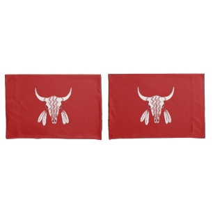 Red Ghost Dance Buffalo standard pillowcases pair