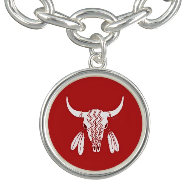 Red Ghost Dance Buffalo sterling charm bracelet (Design)