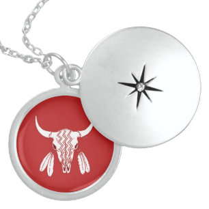 Red Ghost Dance Buffalo sterling silver locket Necklace