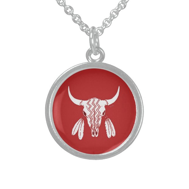 Red Ghost Dance Buffalo sterling silver necklace (Front)