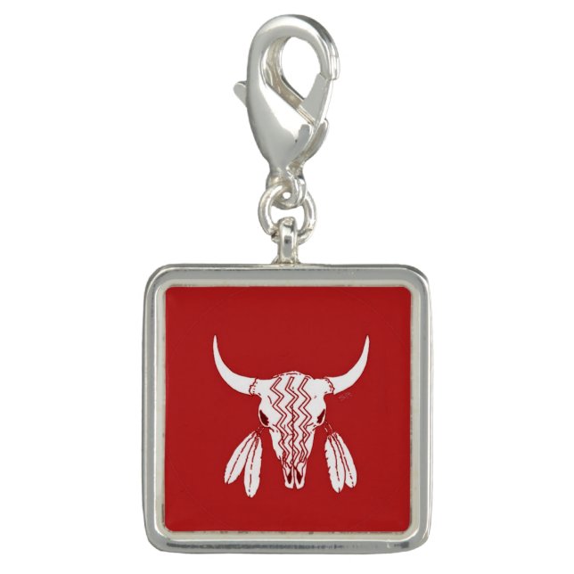 Red Ghost Dance Buffalo sterling silver sq charm (Front)