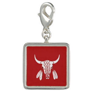 Red Ghost Dance Buffalo sterling silver sq charm