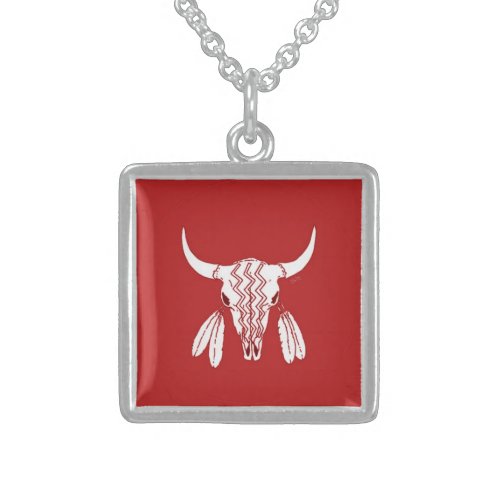 Red Ghost Dance Buffalo sterling square necklace
