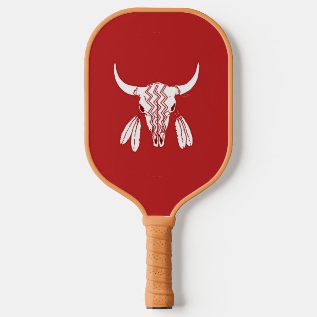Red Ghost Dance Buffalo tan pickleball paddle (Front)