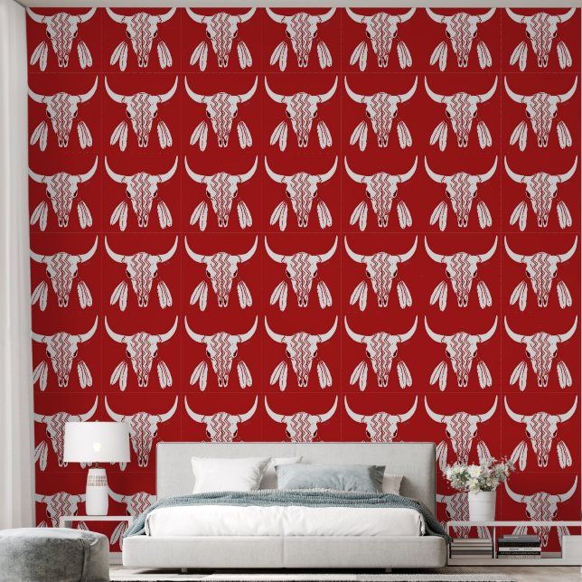 Red Ghost Dance Buffalo textured vinyl wallpaper Wallpaper (Bedroom)