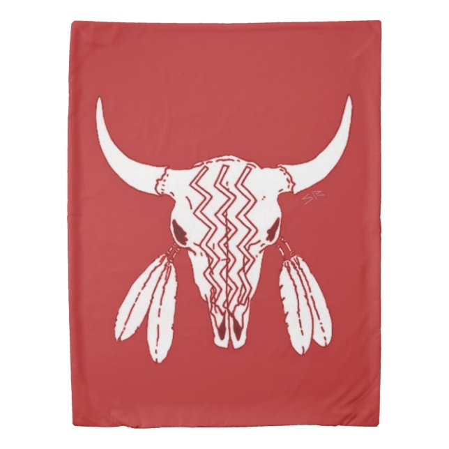 Red Ghost Dance Buffalo twin duvet cover (Front)