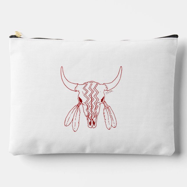Red Ghost Dance Buffalo white accessory bag pouch (Front)