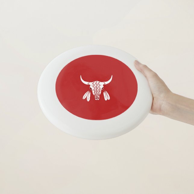 Red Ghost Dance Buffalo white Frisbee (In Hand)