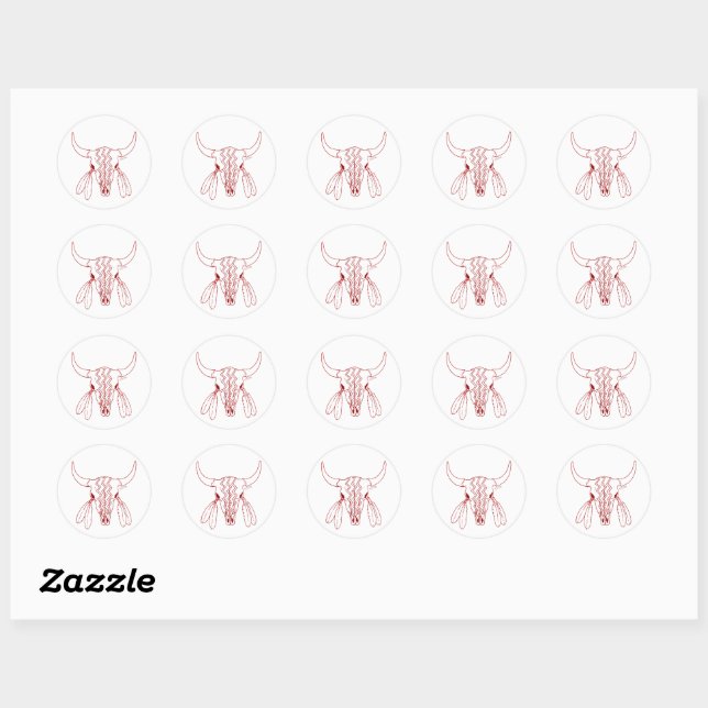 Red Ghost Dance Buffalo white round small stickers (Sheet)