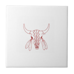 Red Ghost Dance Buffalo white small tile