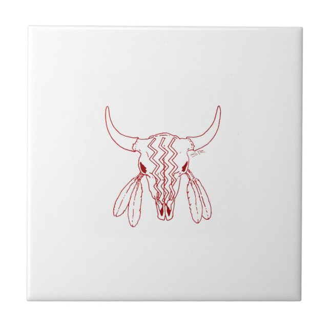 Red Ghost Dance Buffalo white small tile (Front)