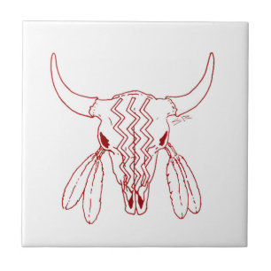 Red Ghost Dance Buffalo white small tile closeup