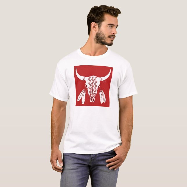 Red Ghost Dance Buffalo white t-shirt (Front Full)