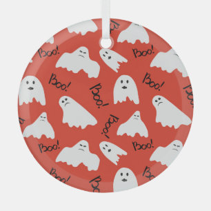 Red Ghosts: Halloween Vintage Pattern Glass Ornament