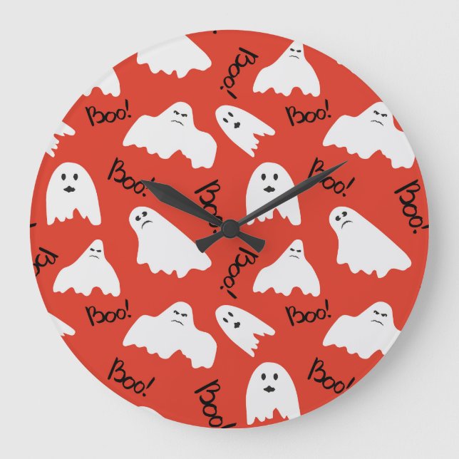 Red Ghosts: Halloween Vintage Pattern Large Clock (Front)