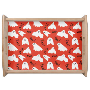 Red Ghosts: Halloween Vintage Pattern Serving Tray
