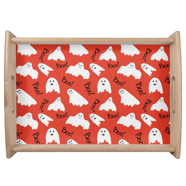 Red Ghosts: Halloween Vintage Pattern Serving Tray (Front)