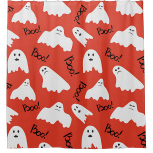 Red Ghosts: Halloween Vintage Pattern Shower Curtain