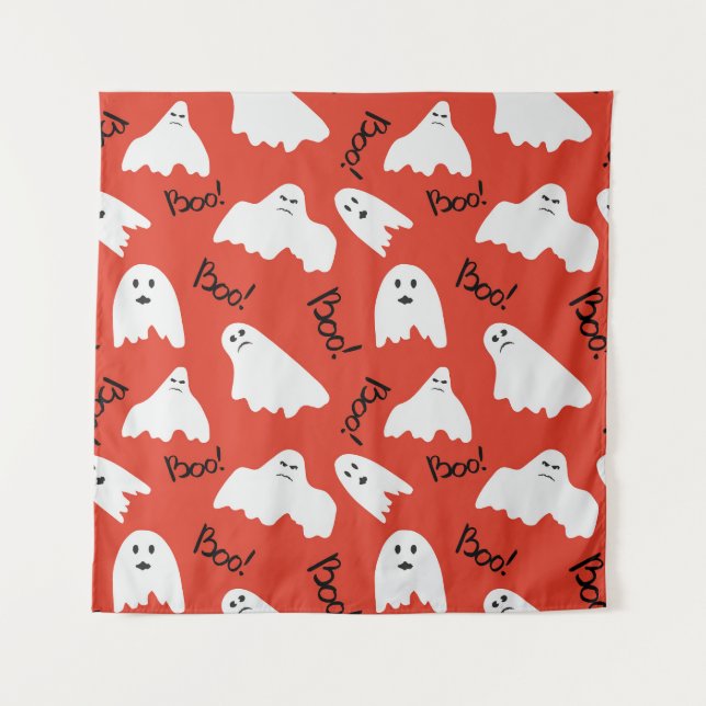 Red Ghosts: Halloween Vintage Pattern Tapestry (Front)