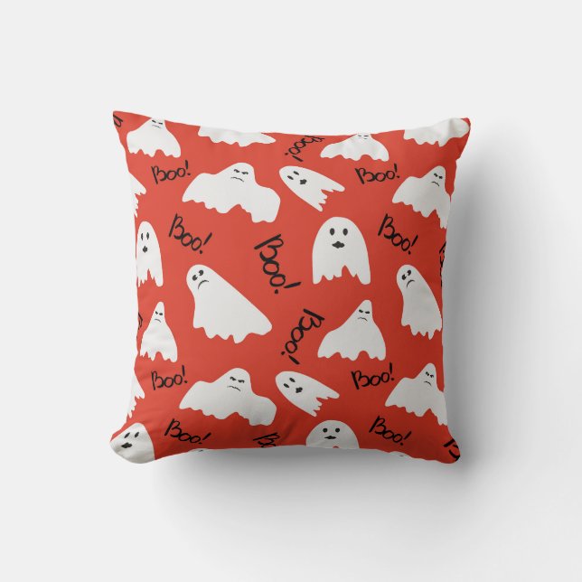 Red Ghosts: Halloween Vintage Pattern Throw Pillow (Front)