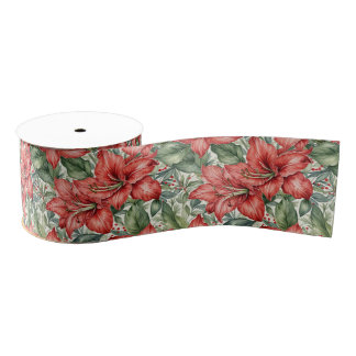Red Giant Amaryllis Holiday Grosgrain Ribbon