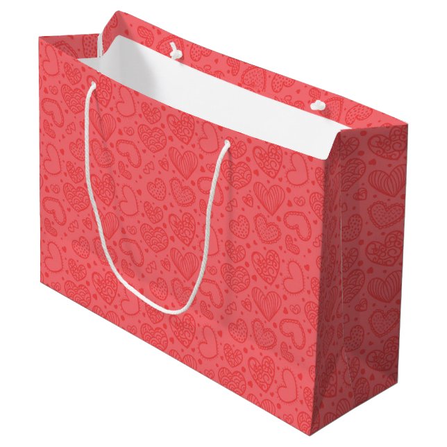 Red Gift Bag with Hearts (Front Angled)