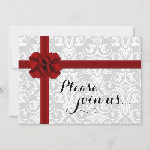 Red Gift Bow Holiday Party Invitation