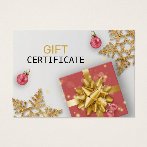 Red Gift Christmas Balls Gold Snowflakes Gift Card