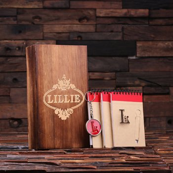 Red Gift Set: Monogram Keychain & Spiral Notebook by tealsprairie at Zazzle