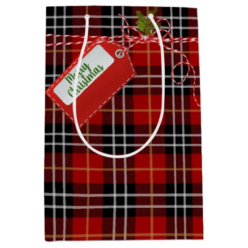 Red Gift Tag On Tartan Plaid Medium Gift Bag