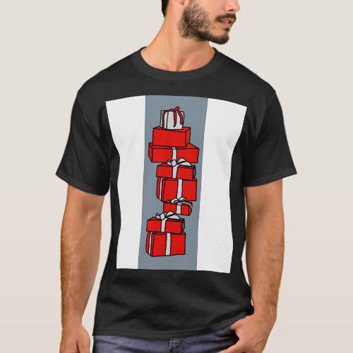 Red Gift Wrapped Christmas Gift Box Stack T_Shirt