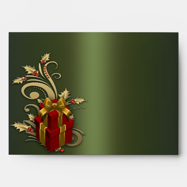 Red Gifts Gold Holly Green Christmas Envelopes (Front)