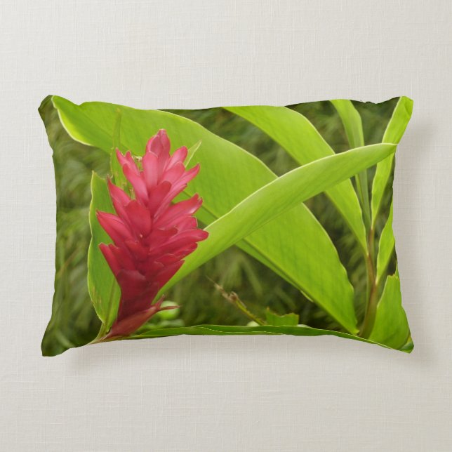 Red Ginger Flower (Alpinia) Tropical Decorative Pillow (Front)