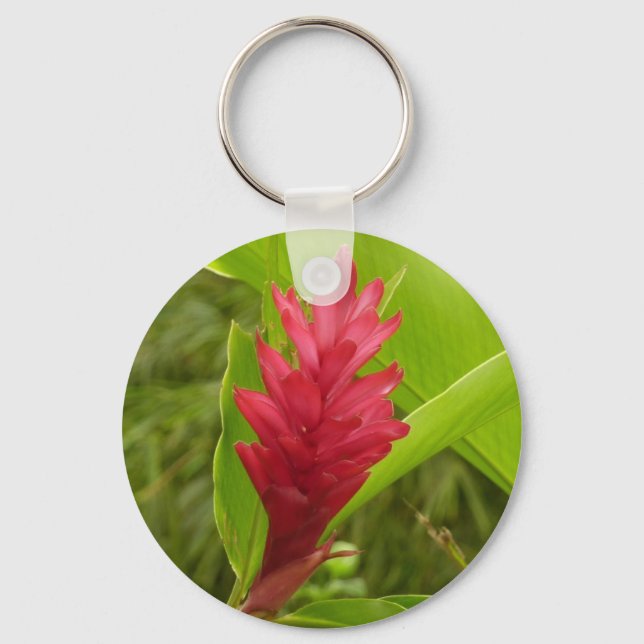 Red Ginger Flower (Alpinia) Tropical Keychain (Front)