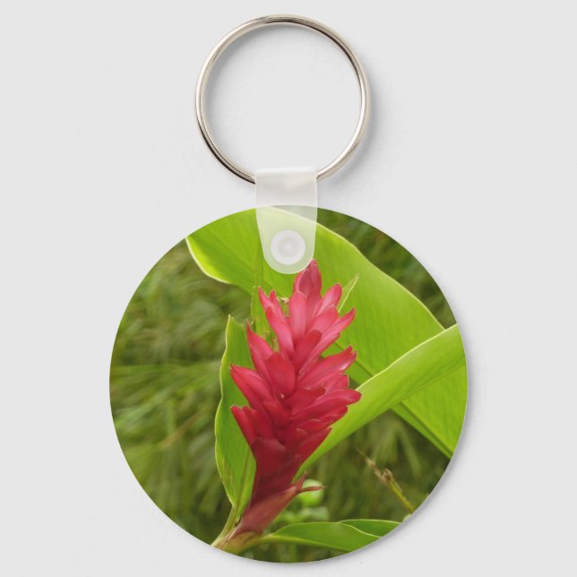 Red Ginger Flower (Alpinia) Tropical Keychain (Front)