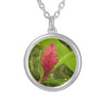 Red Ginger Flower (Alpinia) Tropical Silver Plated Necklace