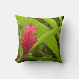 Red Ginger Flower (Alpinia) Tropical Throw Pillow