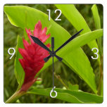 Red Ginger Flower I Square Wall Clock