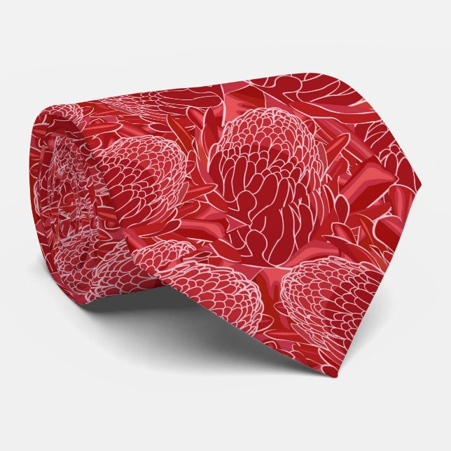 Red Ginger Tropical Floral Neck Tie (Rolled)