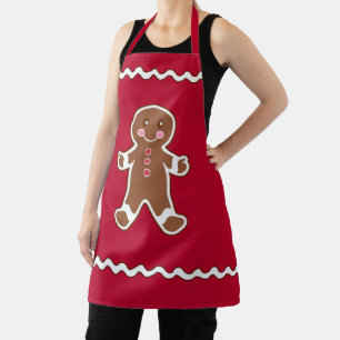 Red Gingerbread Boy Kitchen Apron