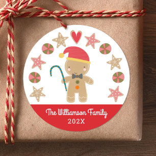 Red Gingerbread Boy Name Christmas Holiday Cookie Classic Round Sticker