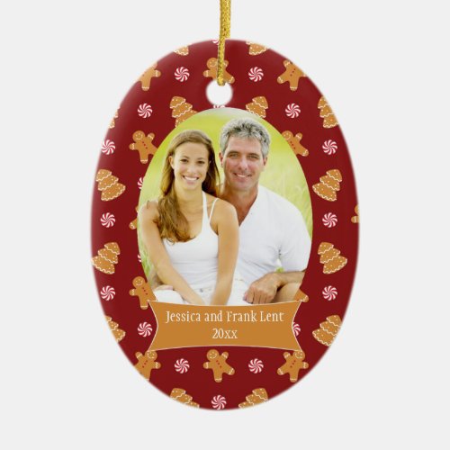 Red gingerbread Christmas holiday photo ornament
