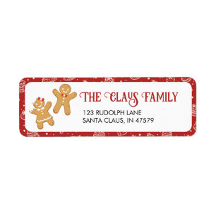 Red Gingerbread Cookie Holiday Address Return Label