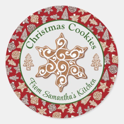 Red Gingerbread Homemade Christmas Cookies Classic Round Sticker