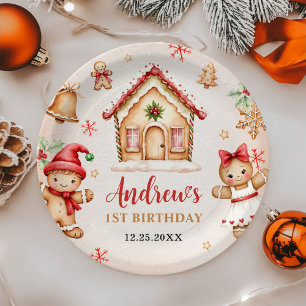 Red Gingerbread House 1st Birthday Party Paper Plates